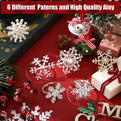 Patelai Christmas Snowflake Napkin Rings Set - Silver, 24 Pieces