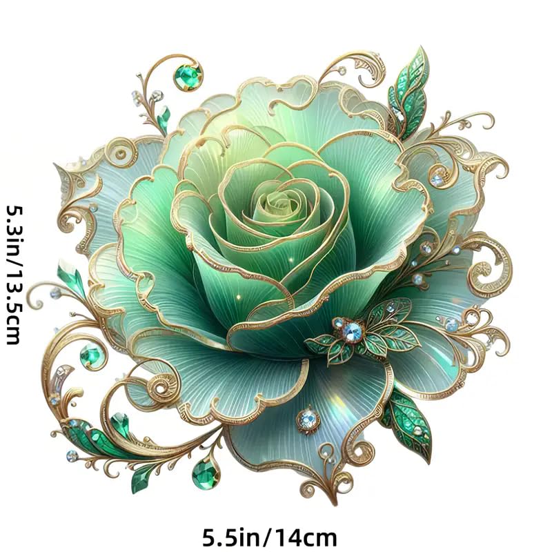Waterproof Green Rose Floral PVC Car Decals for Laptops & More