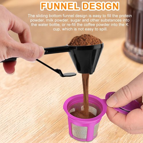 2PCS Measuring Scoop with Funnel for Water Bottles,10g Coffee Scoop-Funnel for K/Cups,Small-Funnel Scooper for Filling Formula Protein Powder Slide Bottom Scoop for Water Bottle