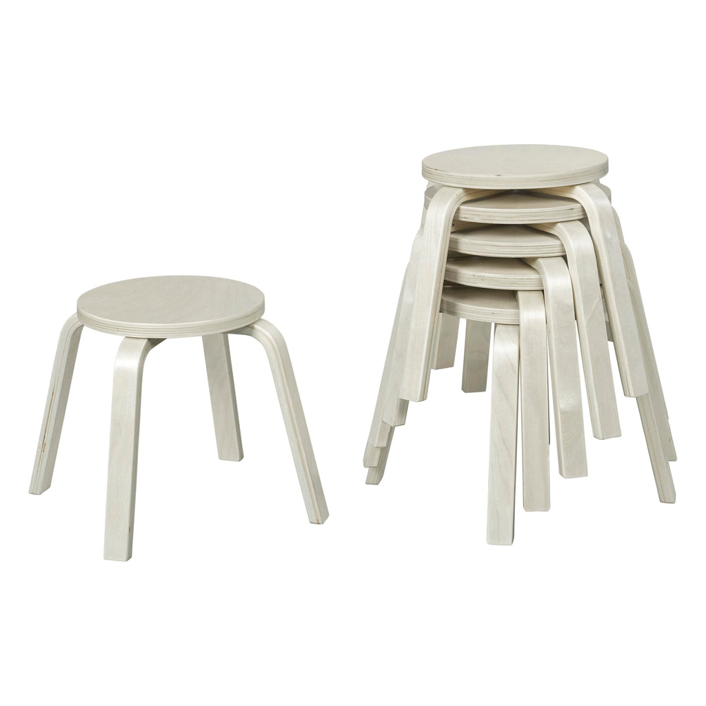 ECR4Kids Bentwood Stackable Stools, 12in Seat Height, Classroom Furniture, White Wash, 6-Piece