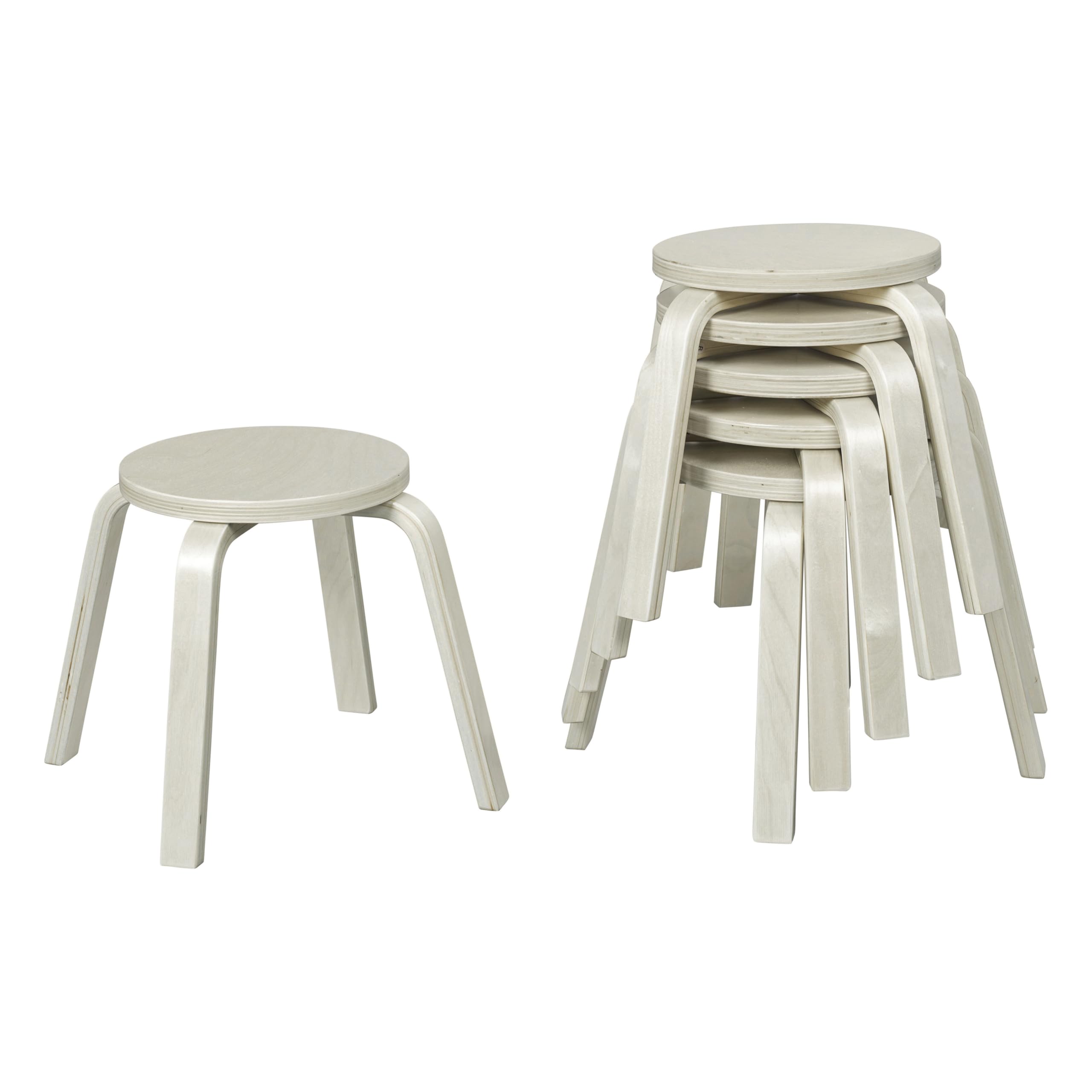 ECR4Kids Bentwood Stackable Stools, 12in Seat Height, Classroom Furniture, White Wash, 6-Piece