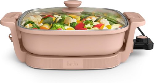 Bella Make & Take Electric Skillet - EverGood™ Ceramic Coating, Adjustable Temperature, 1200W, Blossom Color