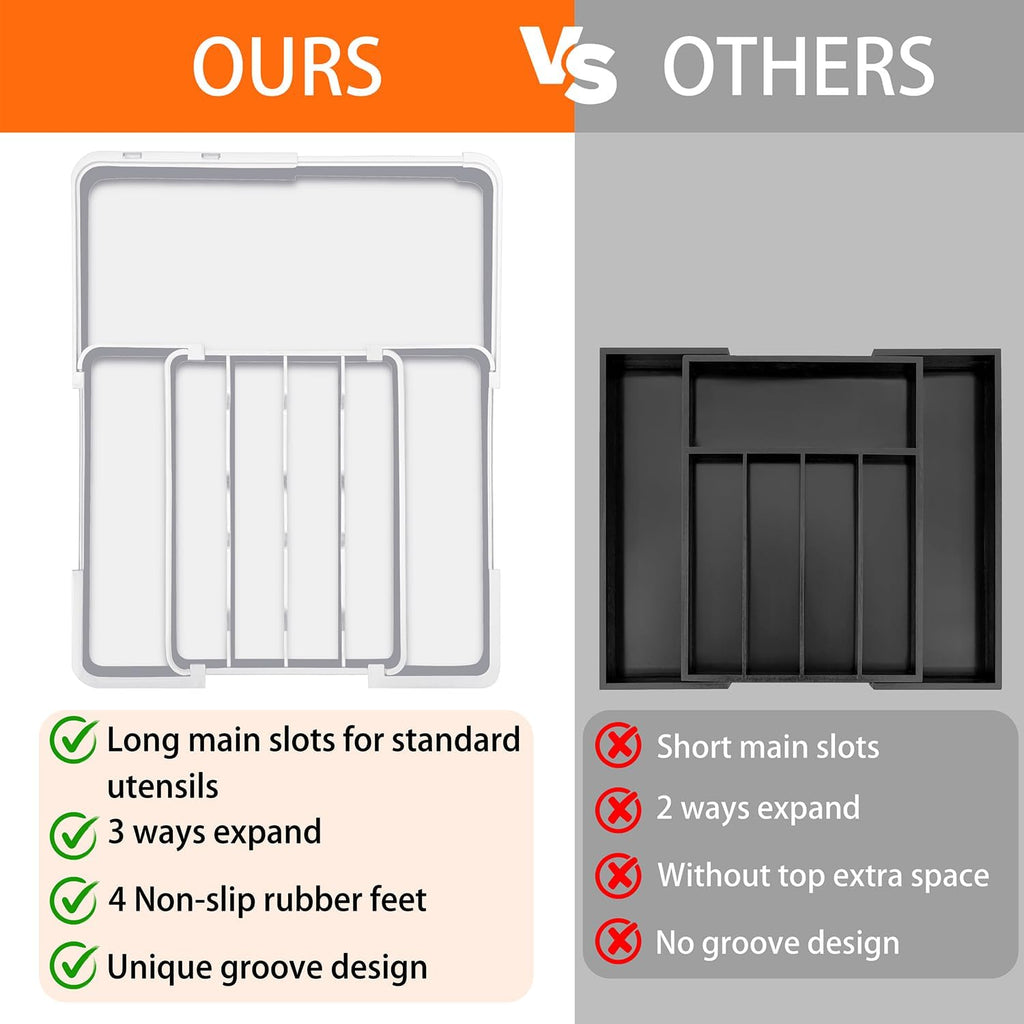 Spaclear Silverware Organizer - Expandable BPA-Free Utensil Drawer Tray with 7 Compartments | White