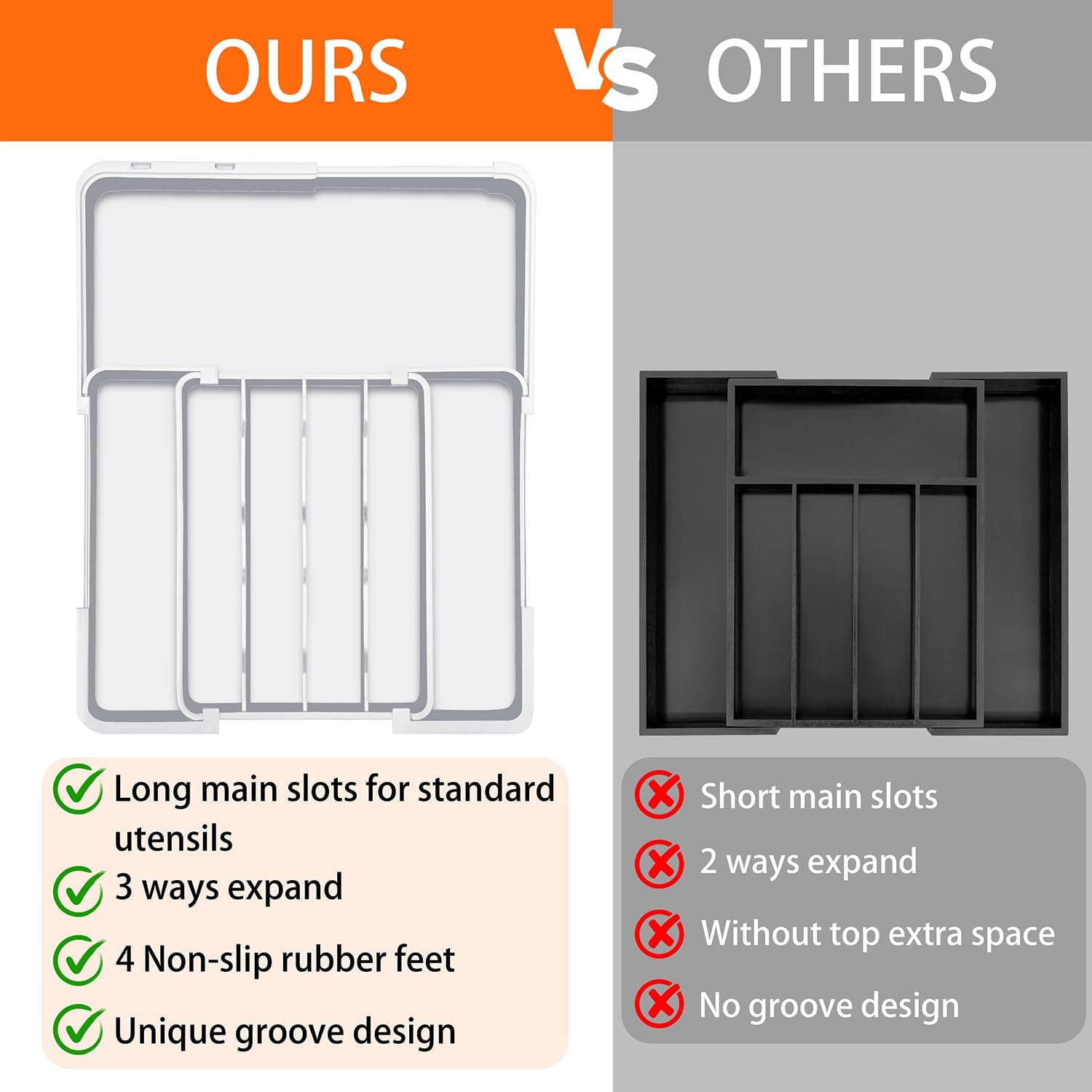 Spaclear Silverware Organizer - Expandable BPA-Free Utensil Drawer Tray with 7 Compartments | White