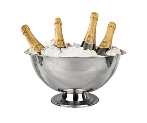 Cruiser’s Caché 16" Footed Champagne Bucket, Beverage Tub, Wine and Champagne Server, Stainless Steel with Hammered Silver Finish