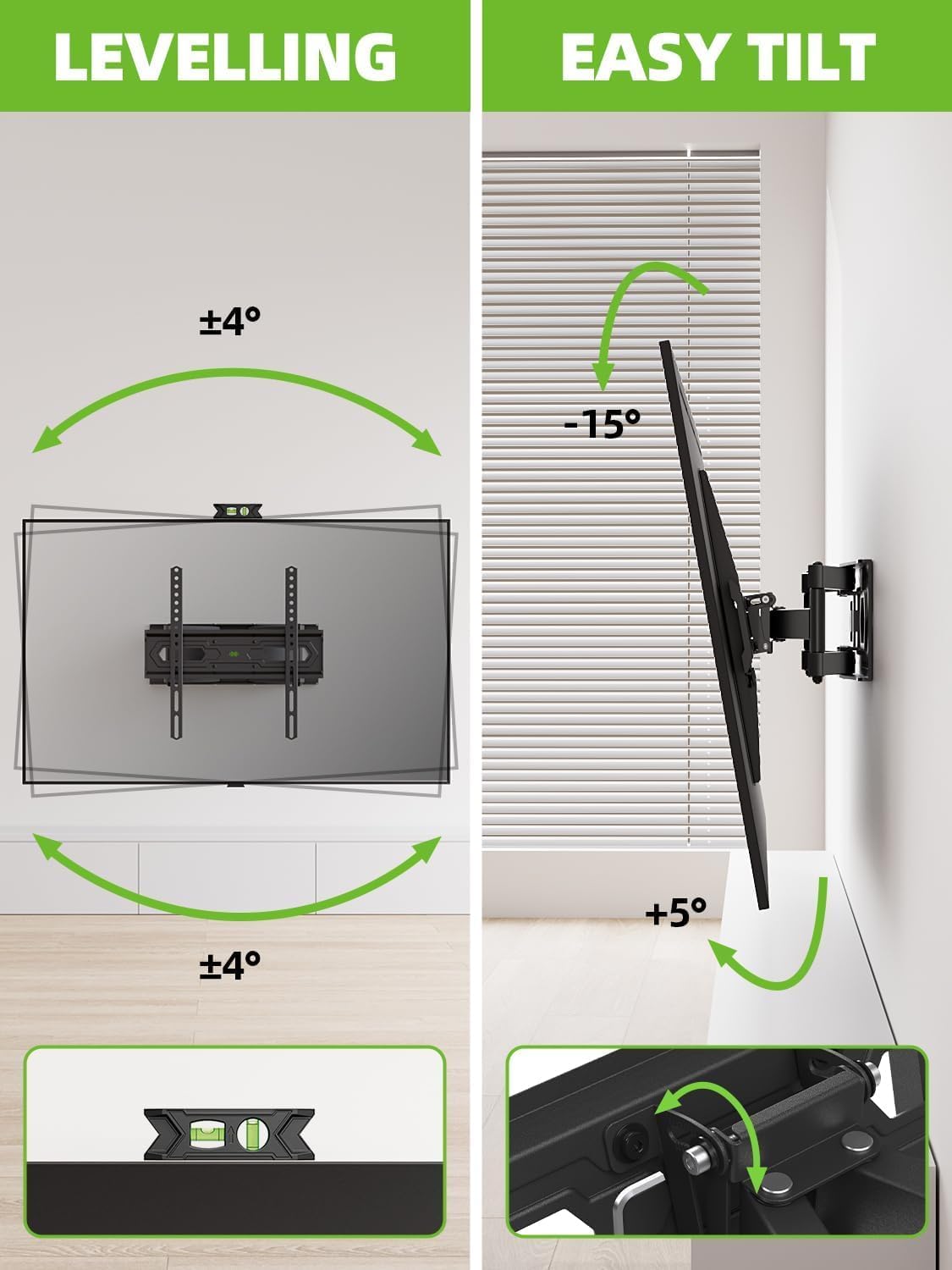 USX MOUNT Full Motion TV Wall Mount for 32-74 Inch Flat Screen | Swivel & Tilt Dual Arms, Max VESA 400x400mm