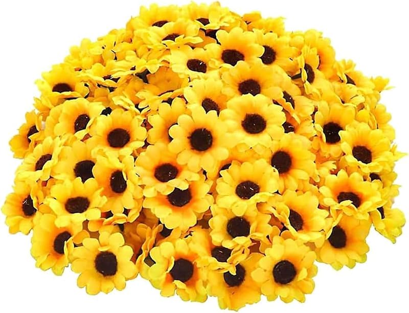 100 Pcs Yellow Artificial Sunflower Heads for Crafts & Decor