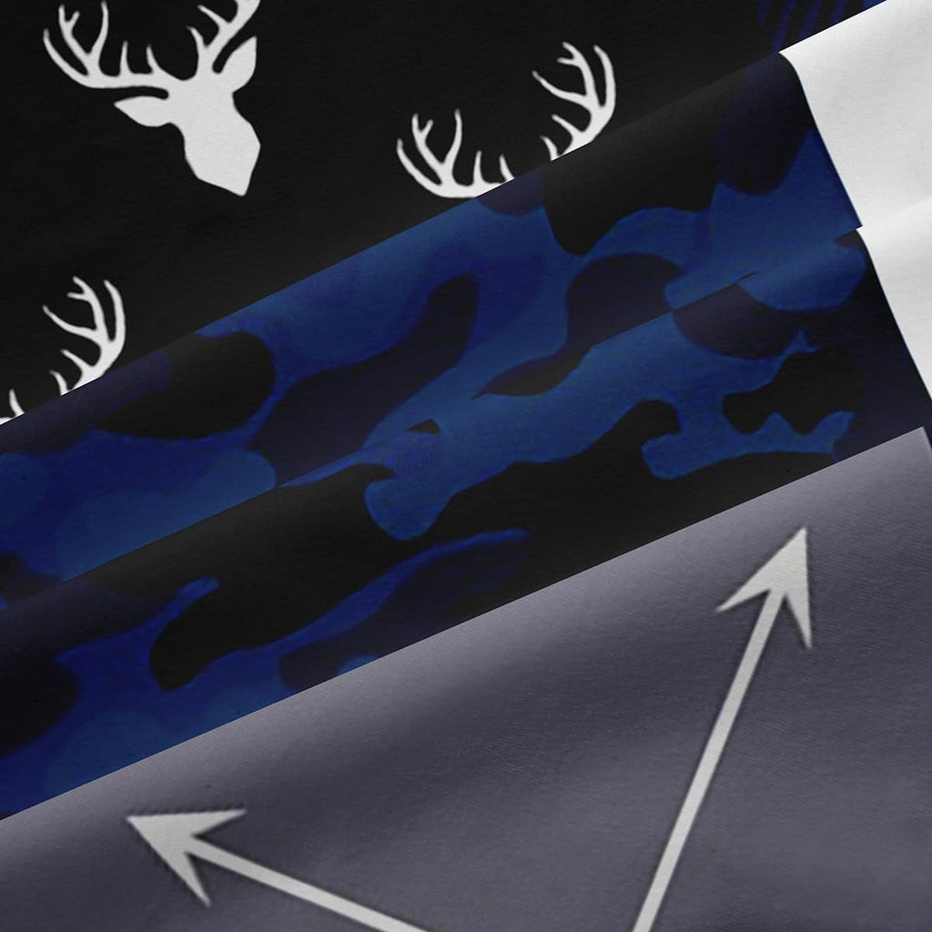 Camo Deer Antlers Blackout Curtains,Geometric Plaid Patchwork Window Drapes for Kids Teens Girls Boys,Boho Arrow Xmas Blue Grey Window Treatments Grommet Top 2 Panel Set Bedroom Curtains,42Wx63L inch