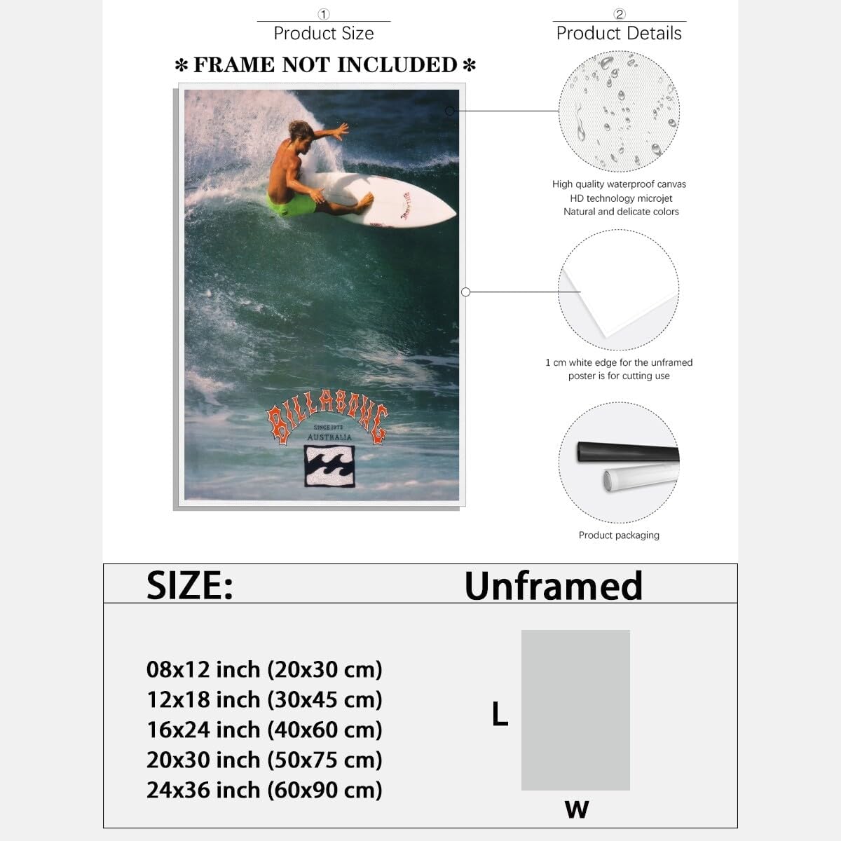 Billabong Vintage Surfing Poster - Classic 1990 Wave Rider Canvas Art | Coastal Home Decor 12x18" Unframed