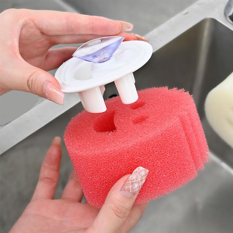 3-Piece Multi-Purpose Thermosensitive Cleaning Sponges with Suction Holder