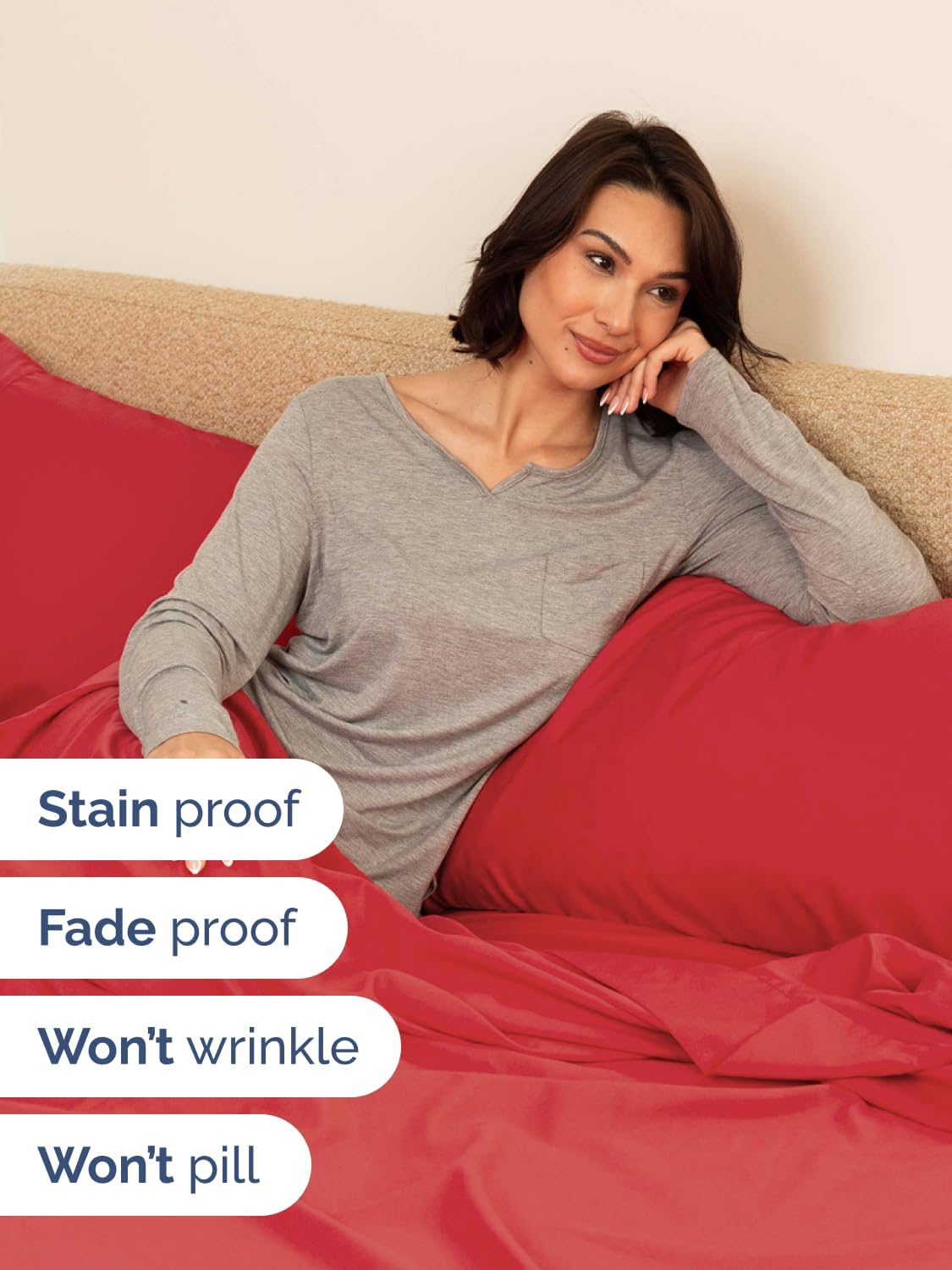 Skiennix Extra Deep King Sheet Set - 6 Piece Breathable Cooling Bedding - Soft Wrinkle-Free Red