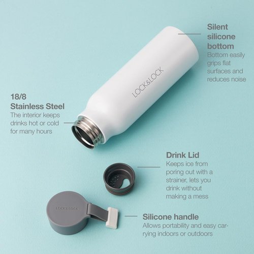 LOCK & LOCK Name Stainless Steel Vacuum Insulated Thermal Travel Mug, 17 oz (White)