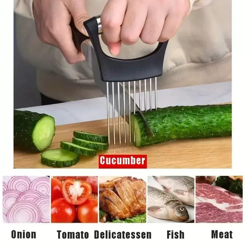 Stainless Steel Onion Holder & Food Slicer Tool for Safe Cutting