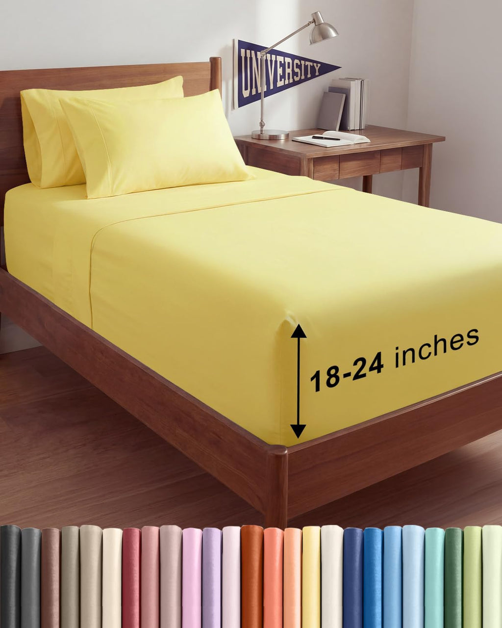 Skiennix Extra Deep Twin XL Sheet Set - 4 Piece Breathable Cooling Bedding - Soft, Wrinkle-Free Yellow