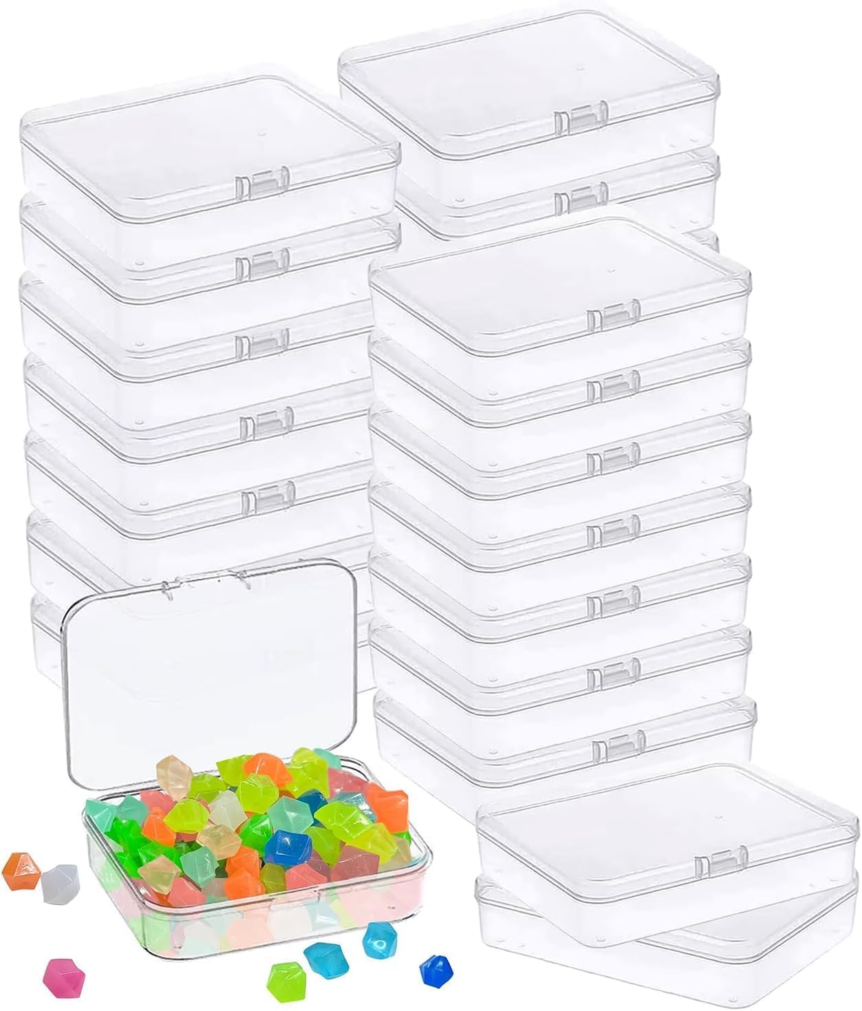 MFDSJ Mini Plastic Storage Containers - 12 Pcs Clear Rectangle Boxes with Lids | 3.5x2.4 Inches for Small Items, Crafts