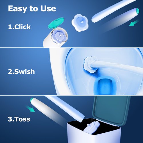 Tirmen Disposable Toilet Brush: Toilet Bowl Brush and Holder Set with 40 Wand Refills, Upgraded Handle, 2X Cleaners, Toilet Cleaning System with Storage Caddy for Sink, Bathtub, Floor, Drain (Green)