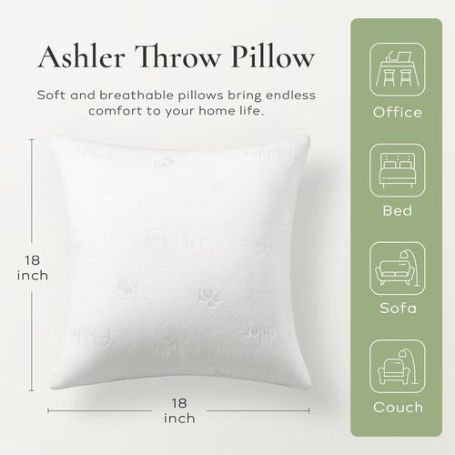 Ashler Pillow Inserts - Premium 18x18 Decorative Throw Pillows | Air Layer Cushion Stuffers, Pack of 2, White