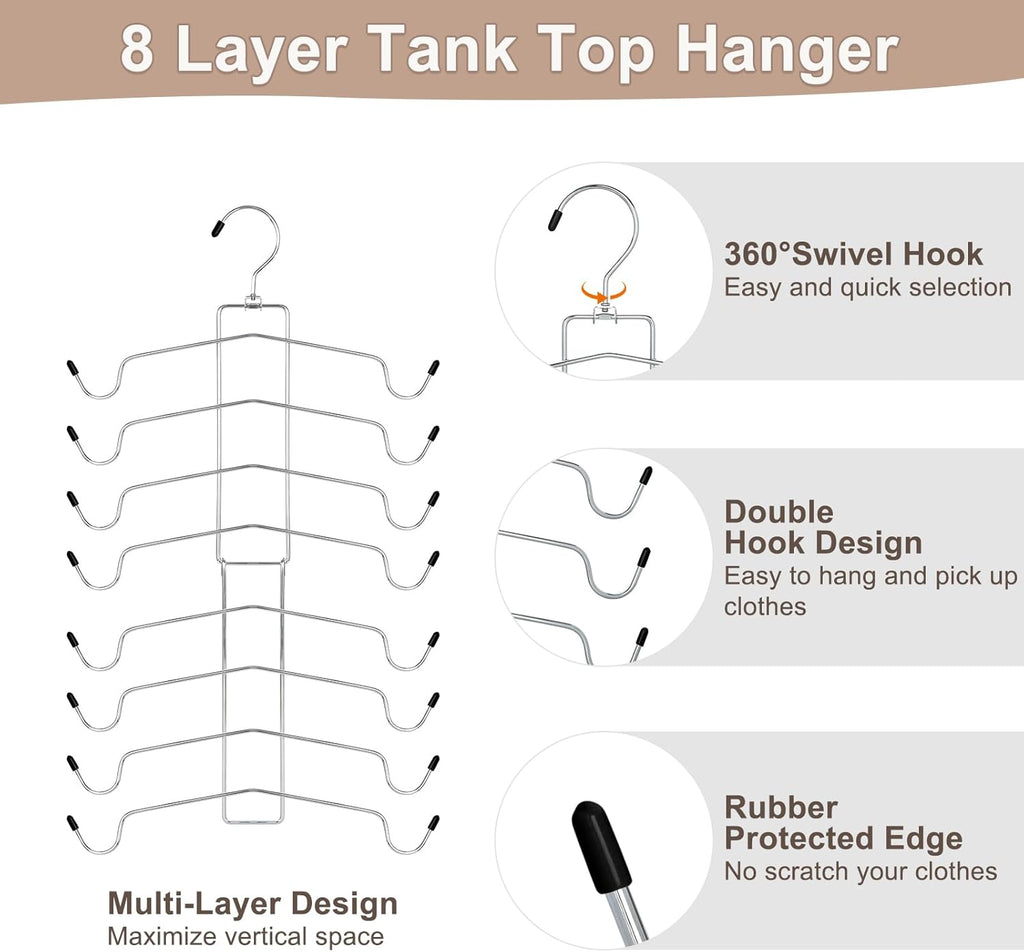 TOPIA HANGER Gym Clothes Organizer - 4 Pack Space-Saving Hangers for Tank Tops & Leggings | Black CT78B