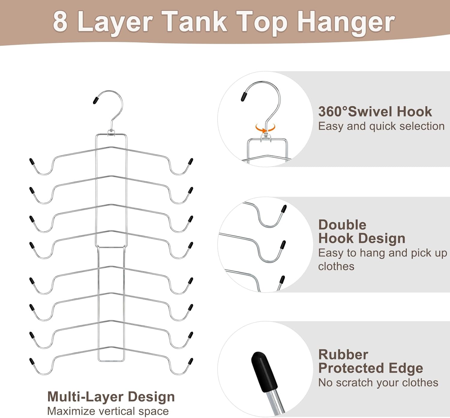 TOPIA HANGER Gym Clothes Organizer - 4 Pack Space-Saving Hangers for Tank Tops & Leggings | Black CT78B