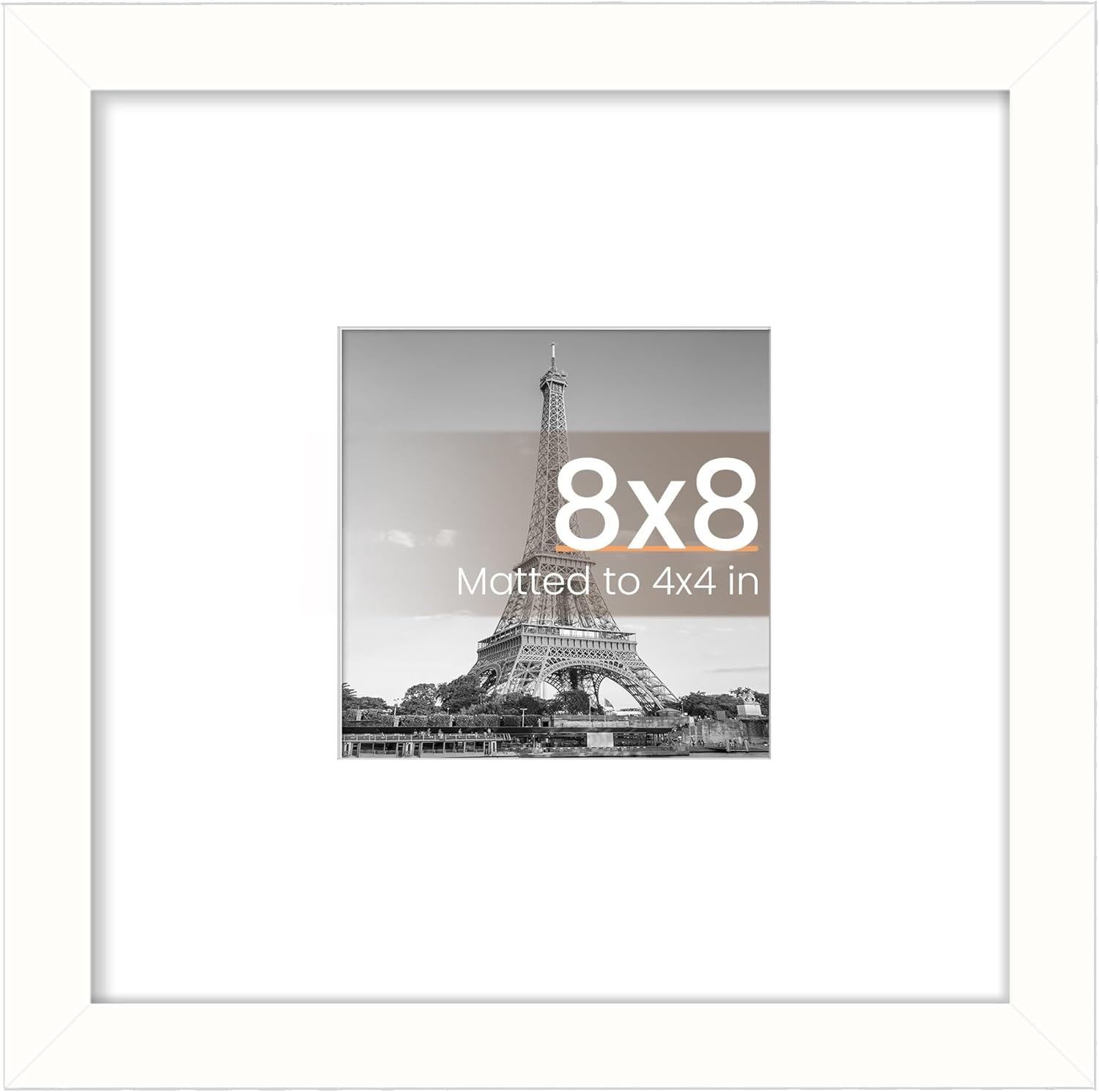 Upsimples 8x8 Picture Frame - Versatile Display for 4x4 or 8x8 Photos | Elegant White Design, 1 Pack