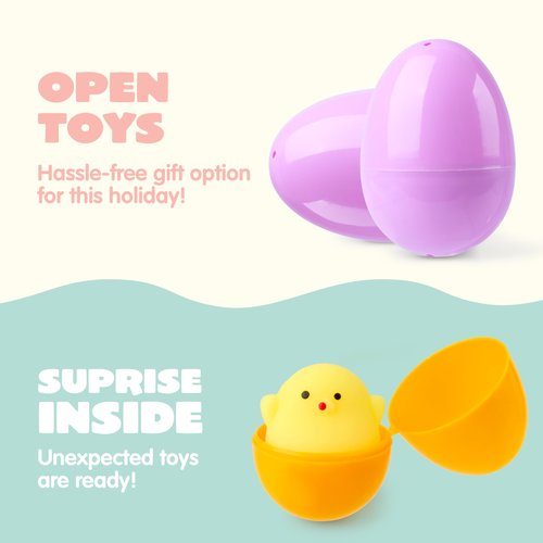 JOYIN 24 Pcs Prefilled Easter Eggs with Assorted Toys, Filled with Mochi and pop Bubble Keychains, Easter Stuffed Toys for Kids to Egg Hunt, Kids Basket Stuffers, Party Favor, Classroom Prize
