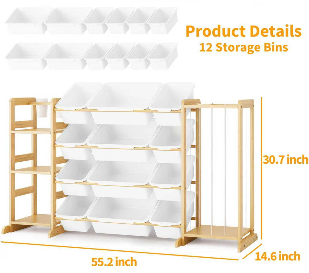Toy Storage Organizer by [Brand Name] - Kids Playroom Bookshelf with 12 Bins & Stuffed Animal Storage - Essential Nursery Decor