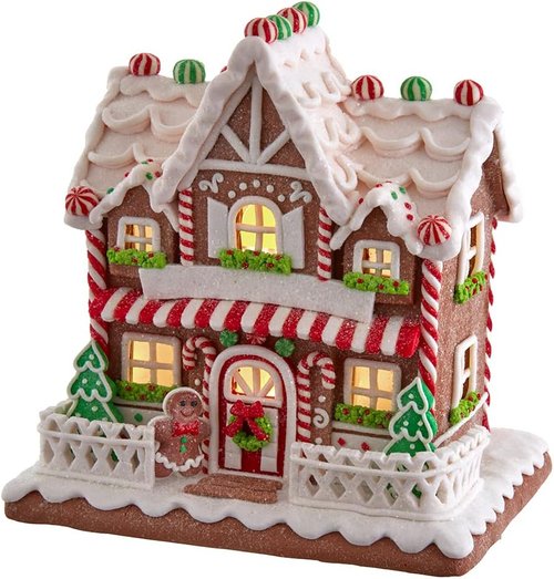 Kurt S. Adler Gingerbread House - 9-Inch Battery-Operated Light-Up Decor | Festive Holiday Charm