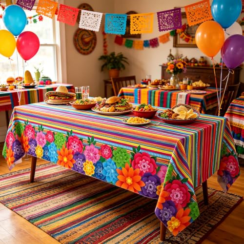 Mexican Fiesta Tablecloths 3 Pack Waterproof Striped Table Cover 51x86