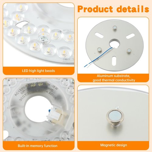HKZTUY 18W 4.9-Inch Ceiling Fan LED Light Replacement, Dimmable LED Retrofit Panel with 3 Color Temperatures (3000K/4000K/5000K), Energy Efficient for Living Room, Bedroom, Office - for Homeowners