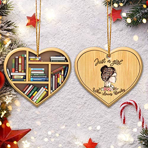 Personalized Book Lovers Heart Wood Ornament - Rustic Christmas Decor