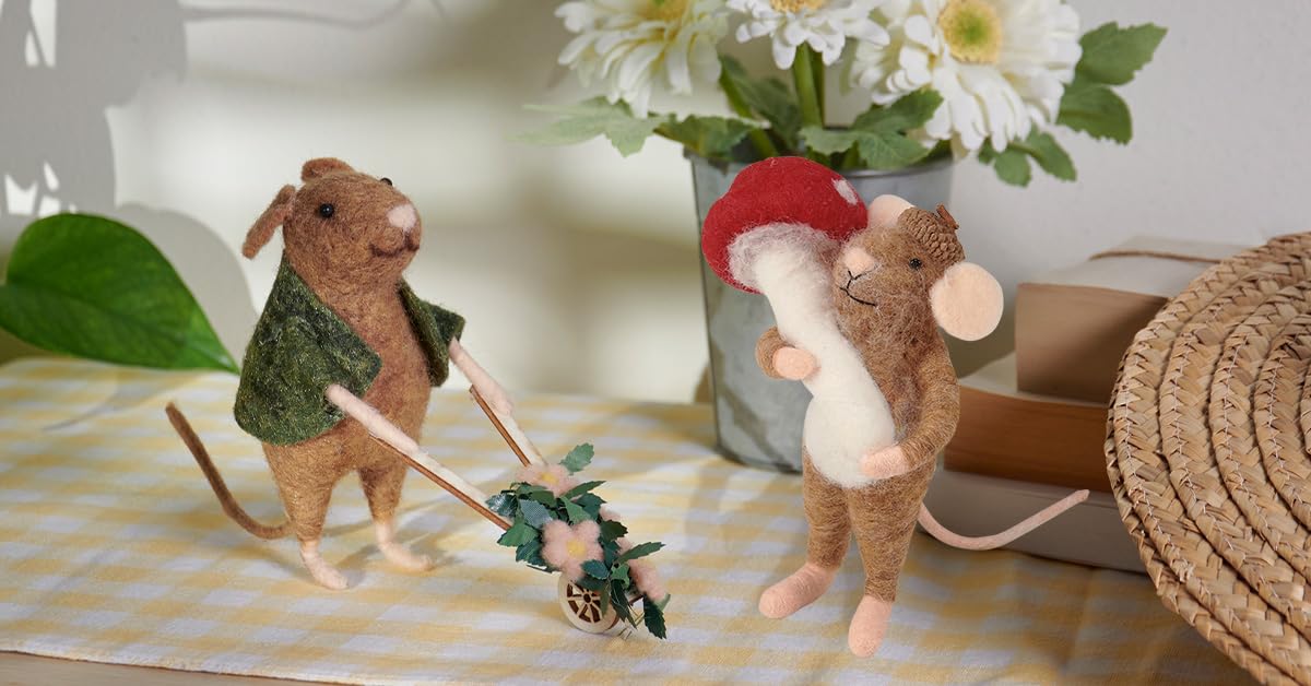 Primitives by Kathy Collectible Critter, Gardening Mouse Pushing Spring Flower Wheelbarrow | Coordinates with Spring Home Décor or Garden Themed Displays