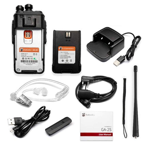 4 Pack Radioddity GA-2S Long Range Walkie Talkies for Adults UHF Two Way Radio Rechargeable with Micro USB Charging + USB Desktop Charger + Air Acoustic Earpiece with Mic, for School Retail Business