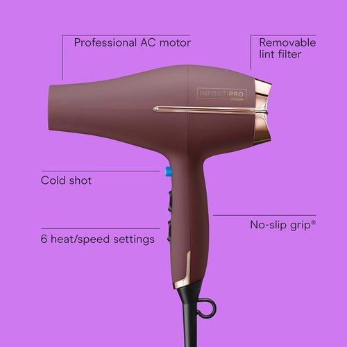 Infiniti PRO by CONAIR Hair Dryer - 1875W AC Motor with Diffuser & Concentrator Attachments | Plum Color