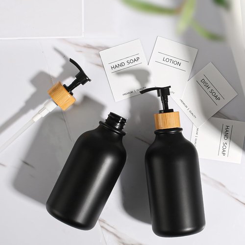 KASUNTING Hand Soap Dispenser Set - Stylish Black Dish Soap Dispenser with Bamboo Pump | 17 Fl Oz, 2 Pack