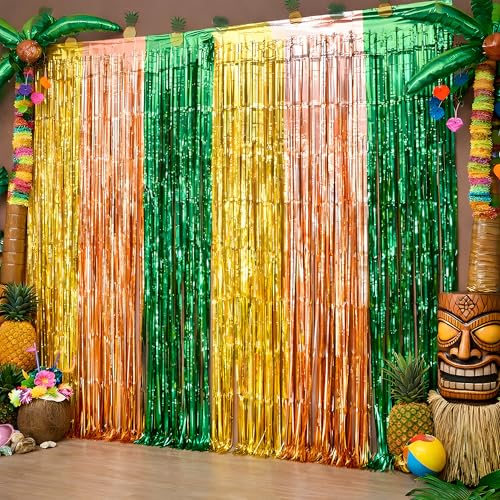 Tropical Luau Party Decorations - Foil Fringe Backdrop Banner, 2 Pack