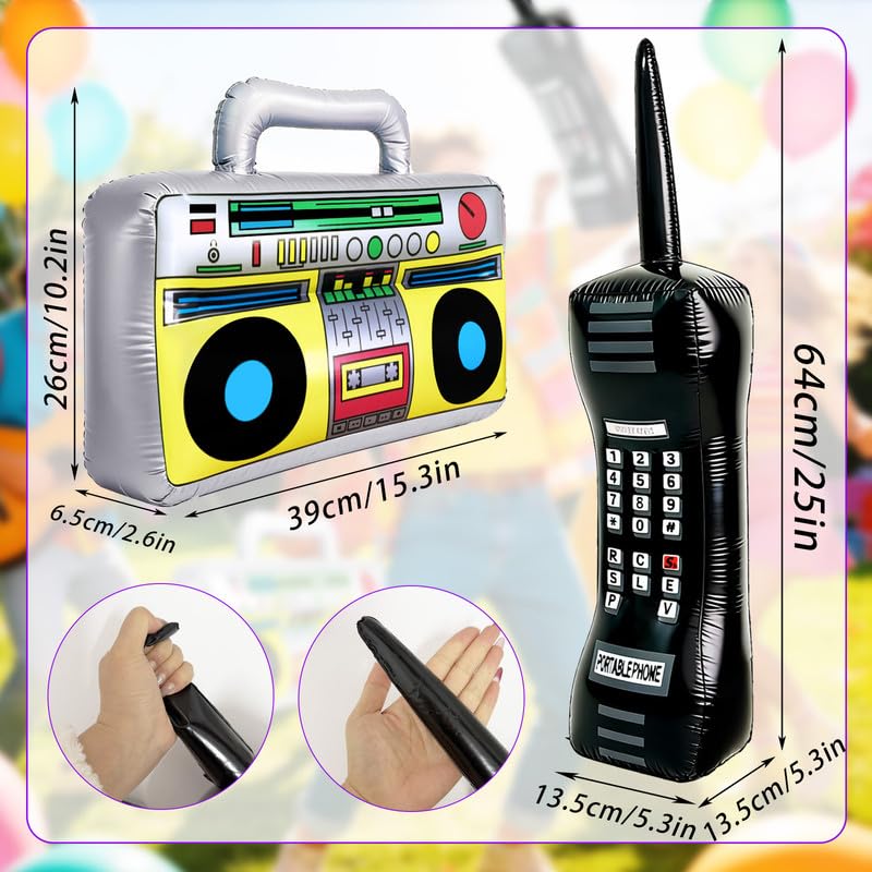 2PCS Inflatable Retro Mobile Phone & Boombox Party Props for 80s 90s Theme Decor