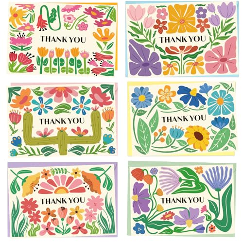 Flower Thank You Cards Bulk with Envelopes & Stickers - 24pcs Set