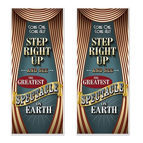 Beistle 2-Piece Vintage Circus Door Covers, Circus Themed Party Decorations, Fun Fair Themed Party Supplies, Carnival Halloween Party Accessories, 30" x 6'