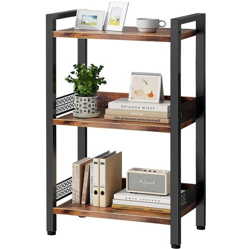 Tensirock 3-Tier Book Shelf, Bookcase with a Back Panel, Storage Shelves for Bedroom, Living Room & Home Storage (Brown Black)