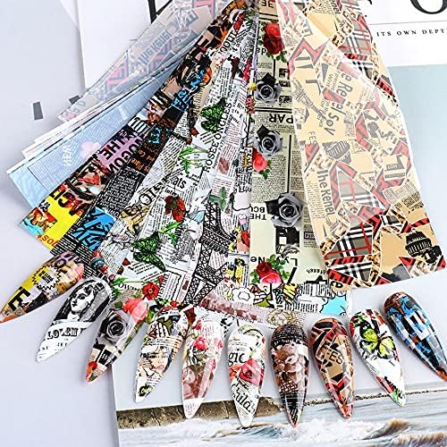 CHANGAR Newspaper Magazine Nail Art Foil Transfer Decals - 10 Sheets