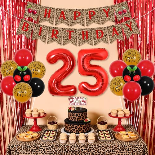 Kreatwow 25th Birthday Decorations Cheetah Leopard Cherry Party Set