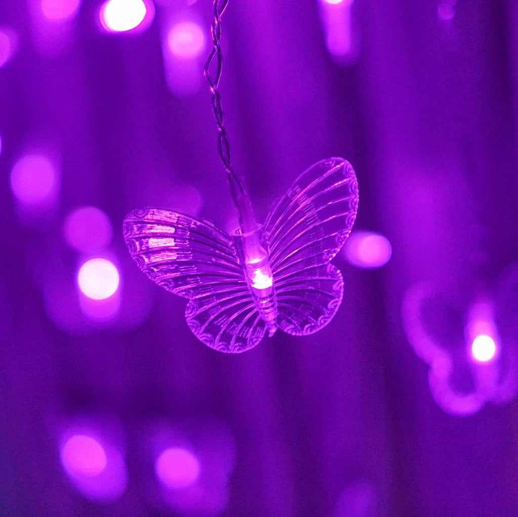 Skiennix Butterfly Curtain Fairy Lights - 96 LED Twinkle String Lights with Remote | 11.5FT Purple