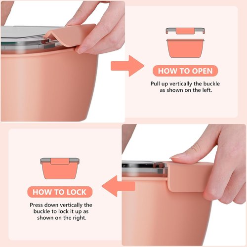 Cherrysea Salad Lunch Box - 2-Pack Bowls with 3 Compartments, Leak-Proof Design | Green & Pink