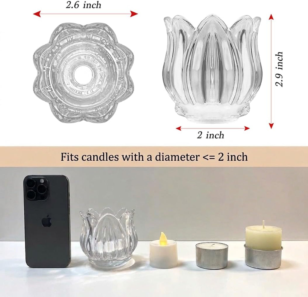 Regine Switzerland Tulip Votive Candle Holders - Set of 6 Clear Glass Tea Light Holders for Elegant Table Centerpieces
