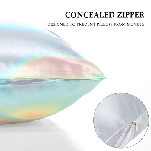 2 Pack Satin Pillowcase with Hidden Zipper, Adjustable Satin Eye Mask for Sleeping and Satin Volume Scrunchie for Hair and Skin, Standard Size(Aurora,Classic Style)