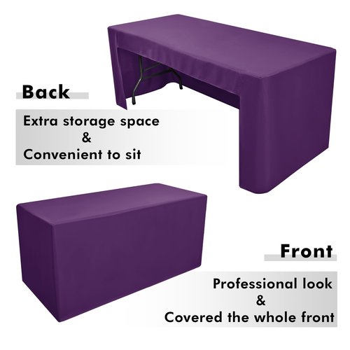 Nasitos 2 Pack 8' Fitted Table Cloth for Rectangular Table Purple Trade Show Table Covers-Open Back Valentines Tablecloth Washable and Wrinkle Resistant Table Cloth, Parties, Buffet, Baby Shower