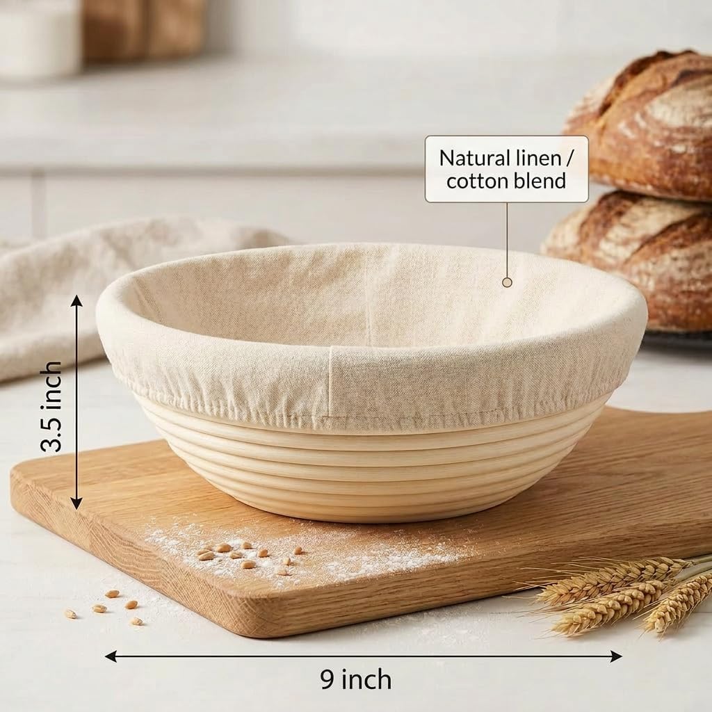 Saint Germain Bakery Premium Round Bread Banneton Basket - Set of 2 | 9" with Liner for Perfect Dough Rising
