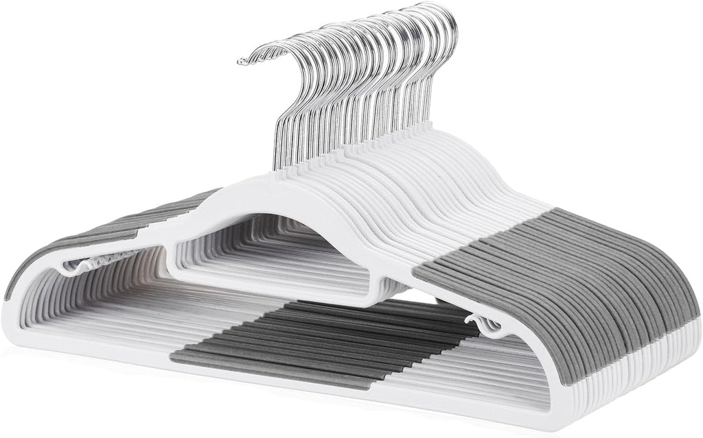 Skiennix 30-Pack Plastic Clothes Hangers - Space-Saving Non-Slip Design with 360° Swivel Hook | Slim & Sturdy Heavy-Duty Coat Hangers in White & Dark Gray