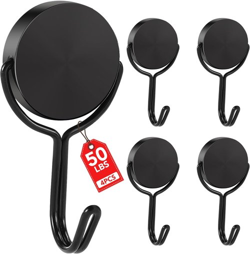 Buelkmag Magnetic Hooks - 50LBS Heavy Duty Magnet Hooks for Cruise Cabins & Home | 4 Pack - Black