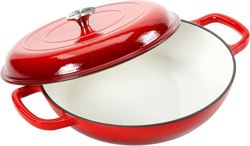 COOKWIN Cast Iron Dutch Oven - 3.8 Quart Enameled Casserole with Lid & Dual Handles - Red